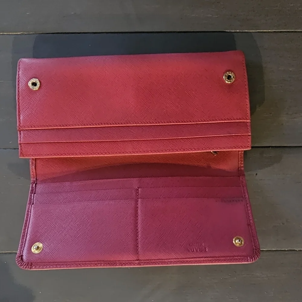 Prada Saffiano Leather Pink Ribbon Gold Long Wallet Guaranteed 100% Authentic - Picture 5 of 13